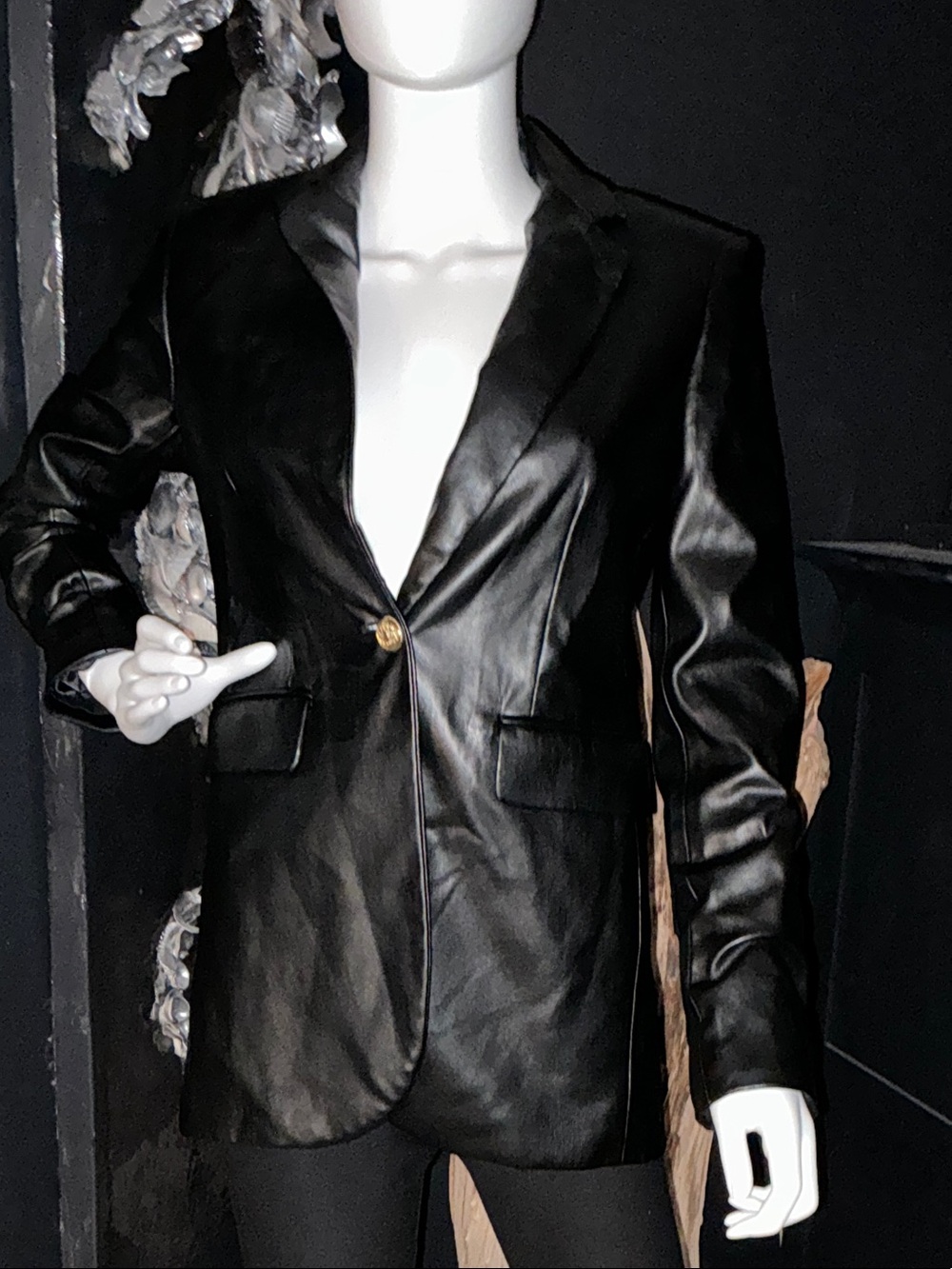 Zara Black Faux Leather Single-Button Blazer